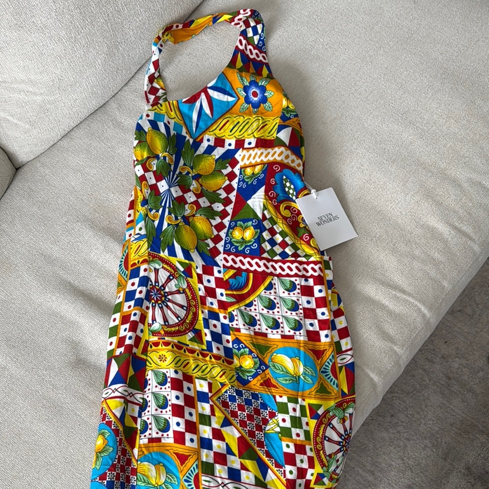 Seven Wonders Colorful Patterned Asymmetrical Halter Dress
